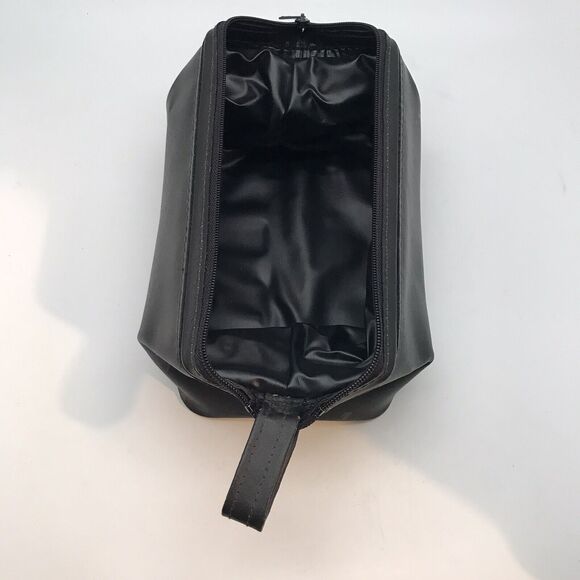 Men's Black Split Leather Zipper Top Pop Up Shaving Kit Toiletry Travel Case - Picture 6 of 8